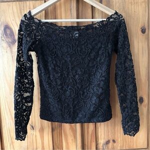 Divided Black Lace Off Shoulder Stretchy Top Dark Romance Goth - Small